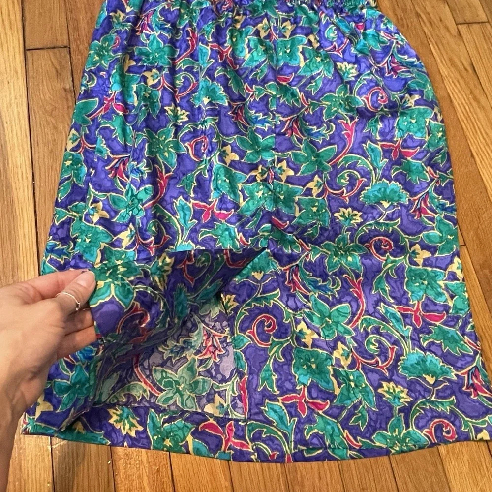 Vintage 80s Adrianna Papell 100% Silk 2 Pc Set Floral Jacket Skirt Size 12 EUC